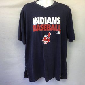 Nike Indians Baseball Tee Shirt Blue Short Sleeve Logo Embroidered Dry Fit XXL P